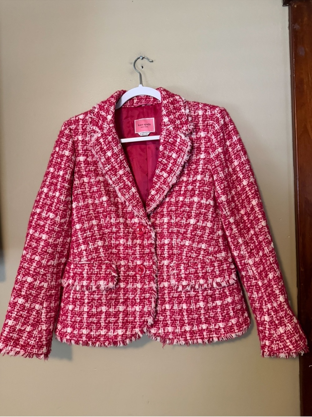 Kate Spade Pink and White Tweed Blazer - Picture 2 of 9